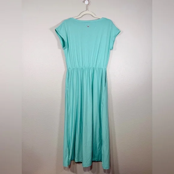 Columbia Dress PFG Green White Stripped Midi Dress Cap Sleeves Pockets Women Med - Picture 6 of 7